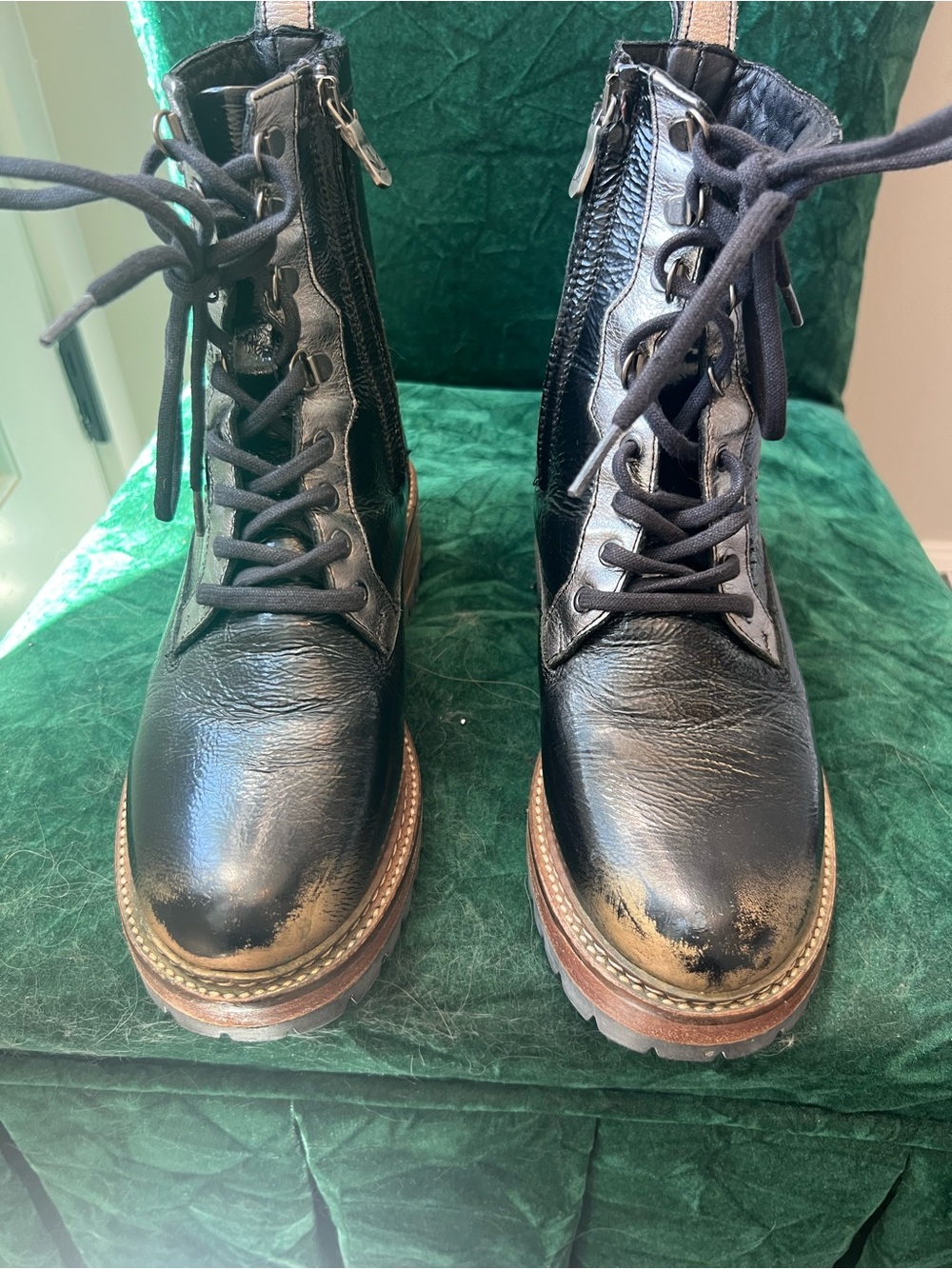 Mezcalero Black Leather Studded Moto Ankle Boots Zip Lace 7.5 37 - Picture 7 of 9